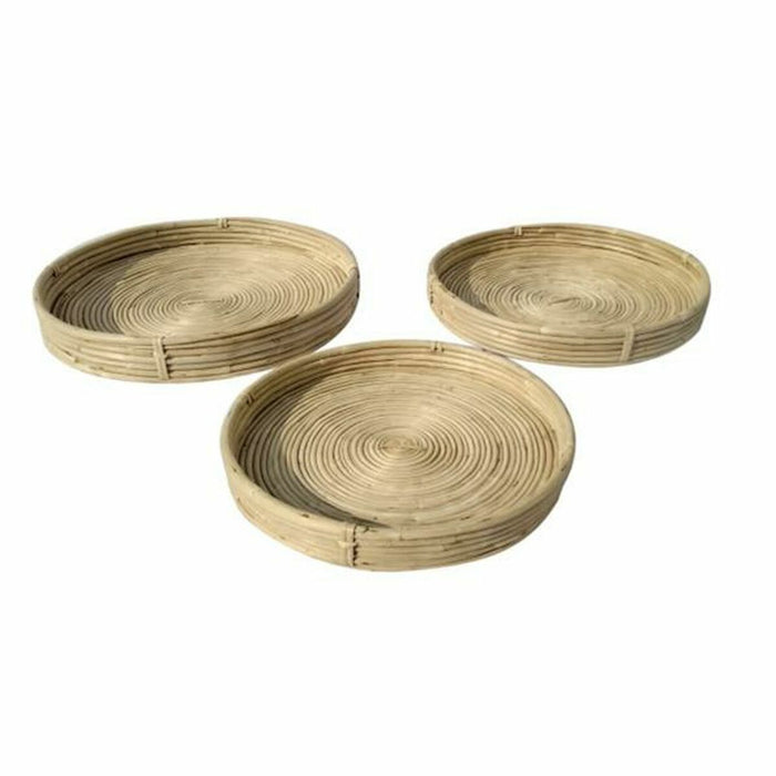 Snack tray DKD Home Decor Natural Rattan Tropical (3 Pieces) (45 x 45 x 6 cm)