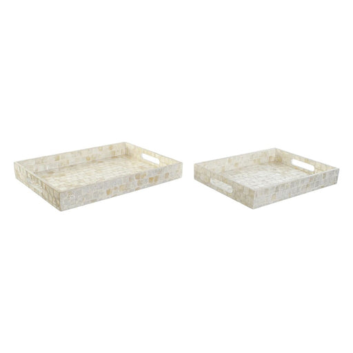Set of trays DKD Home Decor White Mother of pearl Bamboo 40 x 30 x 5 cm Mediterranean (2 Units)