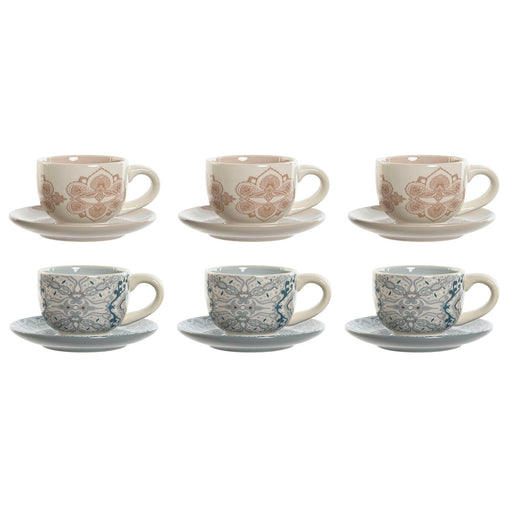 Set of Mugs with Saucers Home ESPRIT Blue Beige Metal Dolomite 180 ml (2 Units)