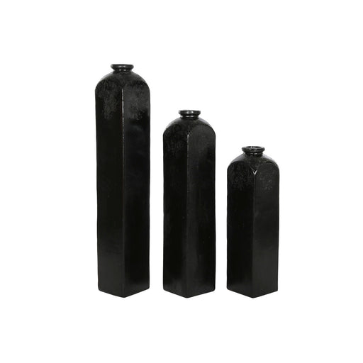 Vase Home ESPRIT Black Terracotta 22 x 22 x 120 cm (3 Pieces)