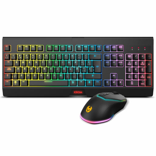 Keyboard and Mouse Krom NXKROMKBLSP Black Multicolour Spanish Qwerty