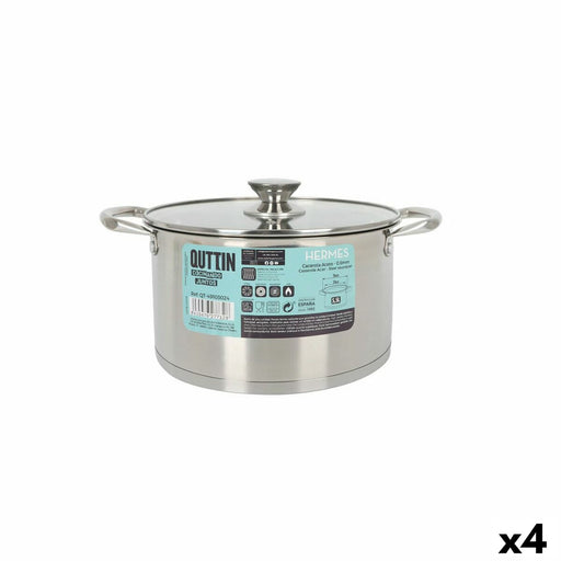 Pot with Glass Lid Quttin Hermes Steel 5,5 L (4 Units)