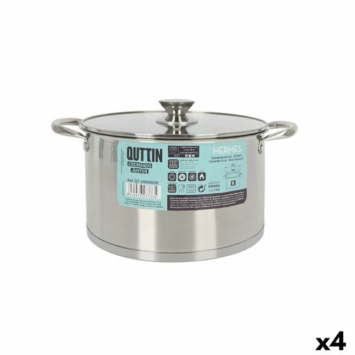 Pot with Glass Lid Quttin Hermes Steel 8 L (4 Units)
