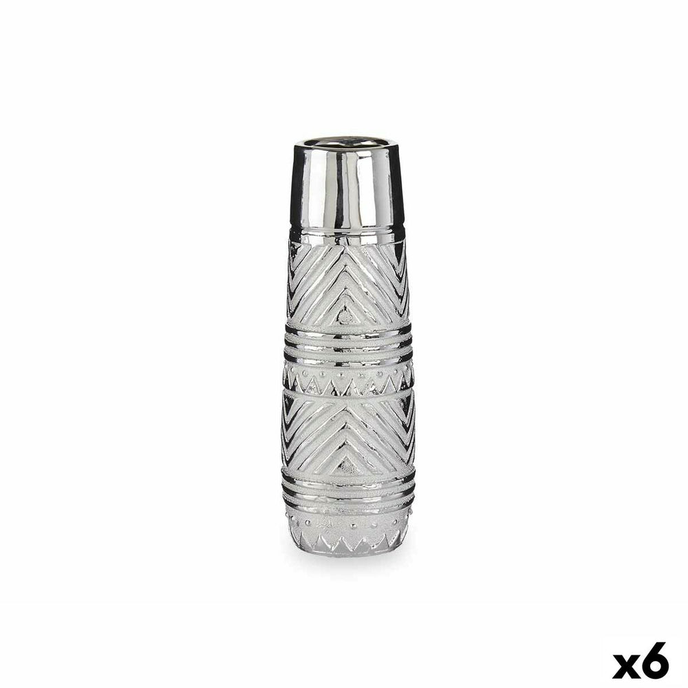 Vase Cylindre Rayures Argenté Céramique 10 x 30 x 10 cm (6 Unités)