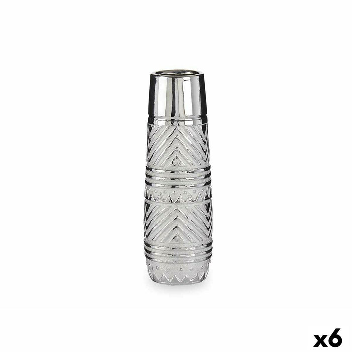 Vase Cylinder Stripes Silver Ceramic 10 x 30 x 10 cm (6 Units)
