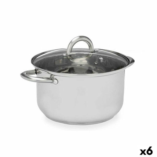 Casserole with glass lid Silver Stainless steel 34 x 14,5 x 25,5 cm (6 Units)