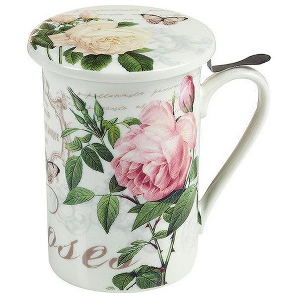 Cup with Tea Filter Flowers Roses